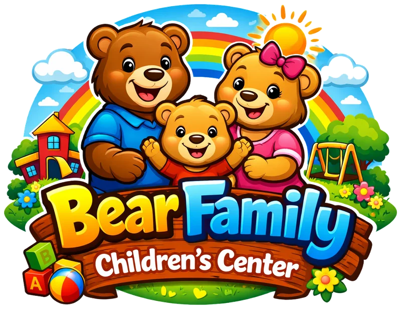 Bear Family Children's Center logo: a smiling bear family under a rainbow